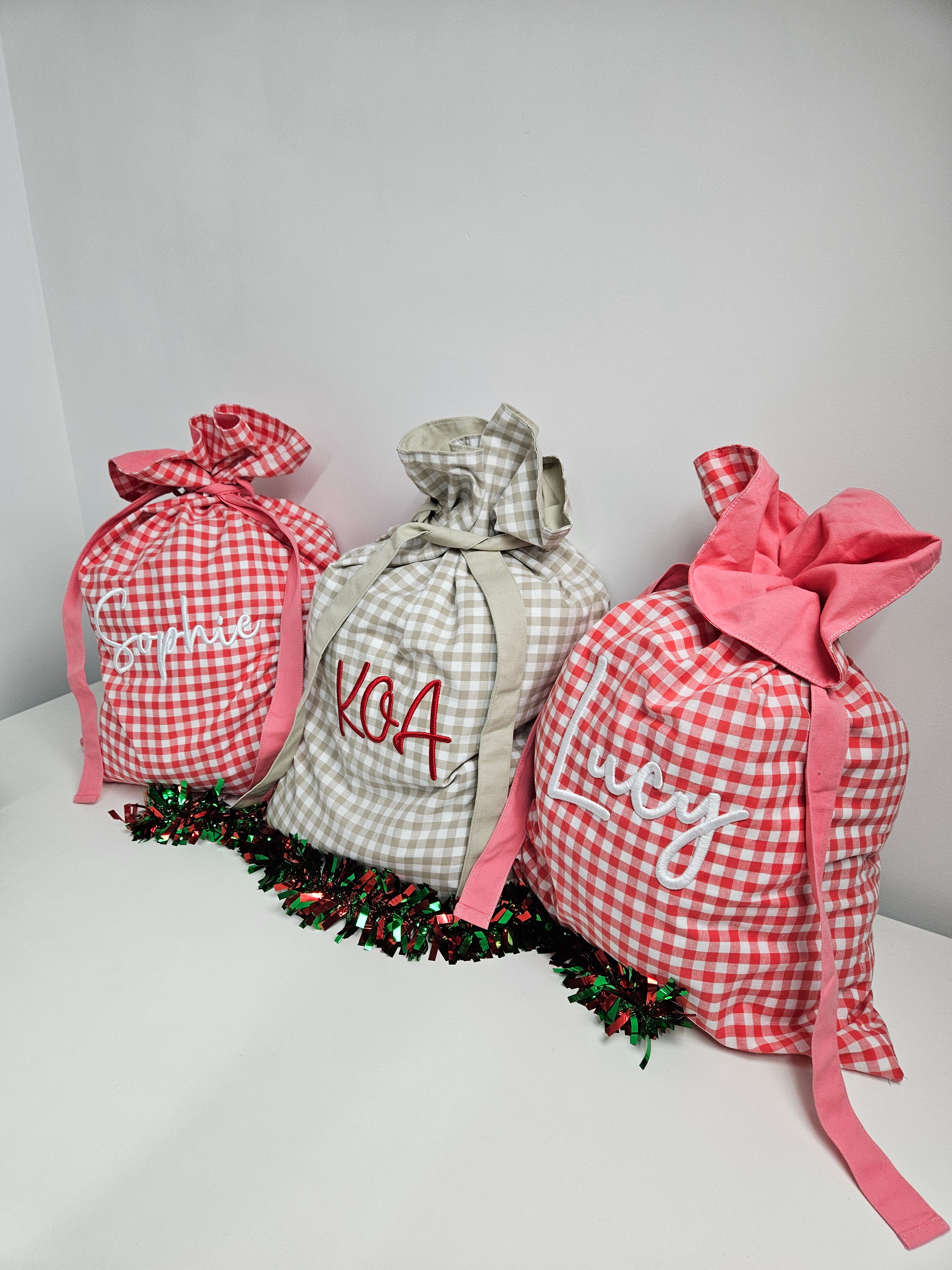 Gingham Christmas Santa Sacks