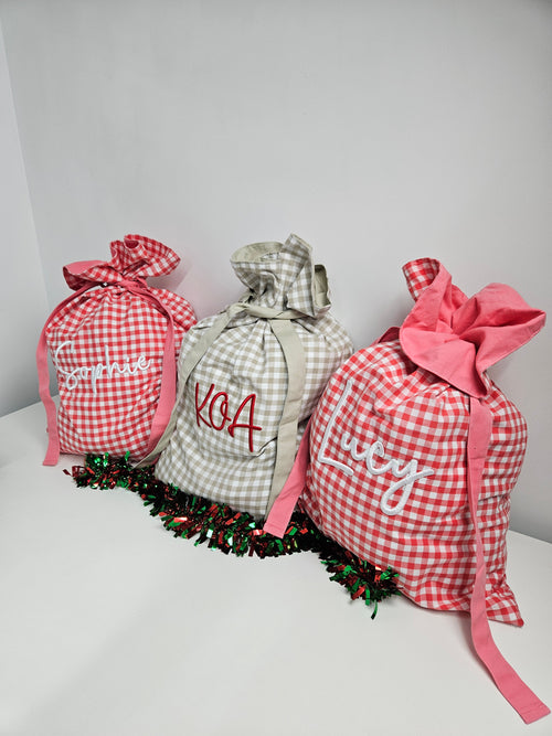 Gingham Christmas Santa Sacks