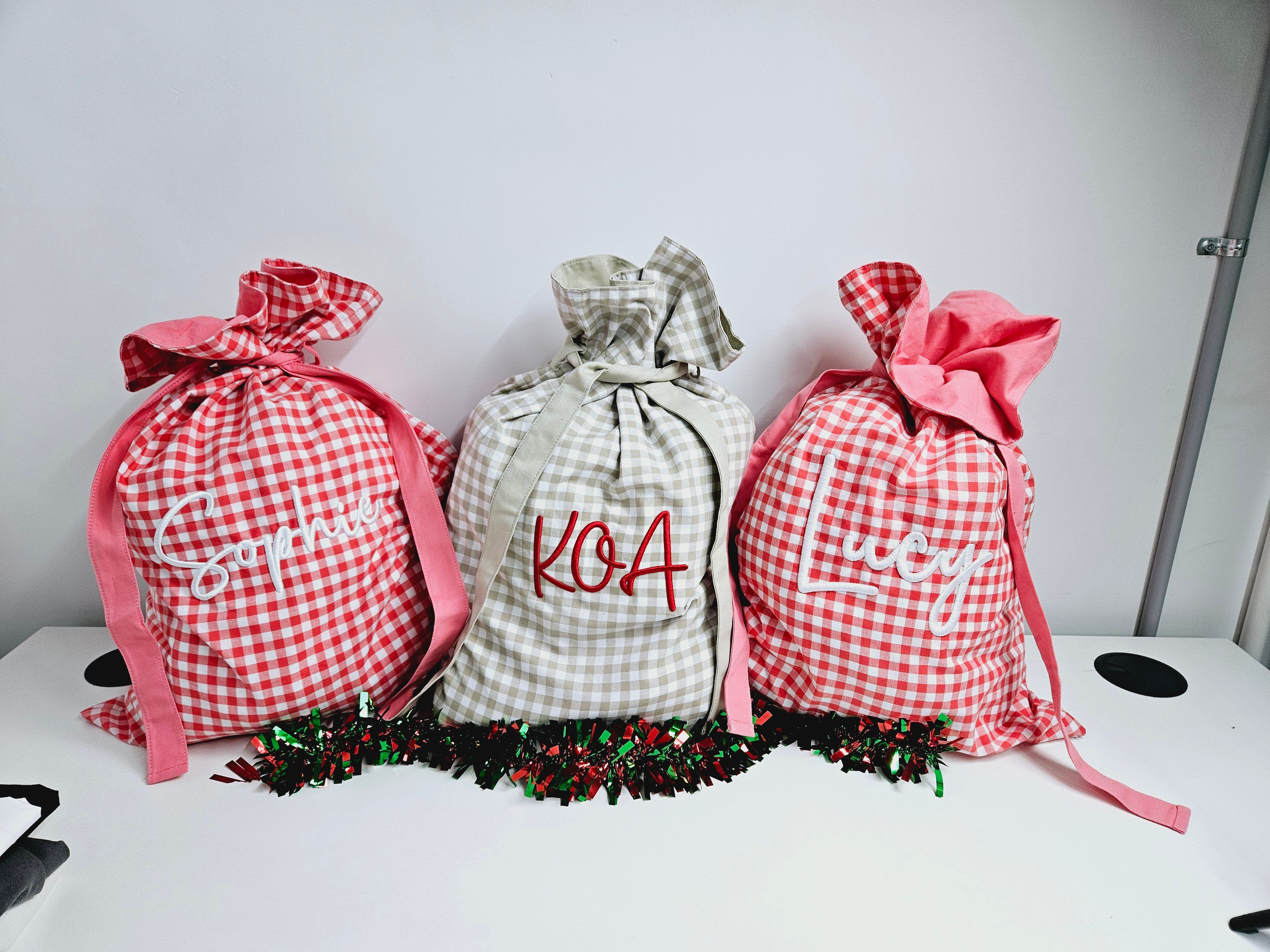 Gingham Christmas Santa Sacks